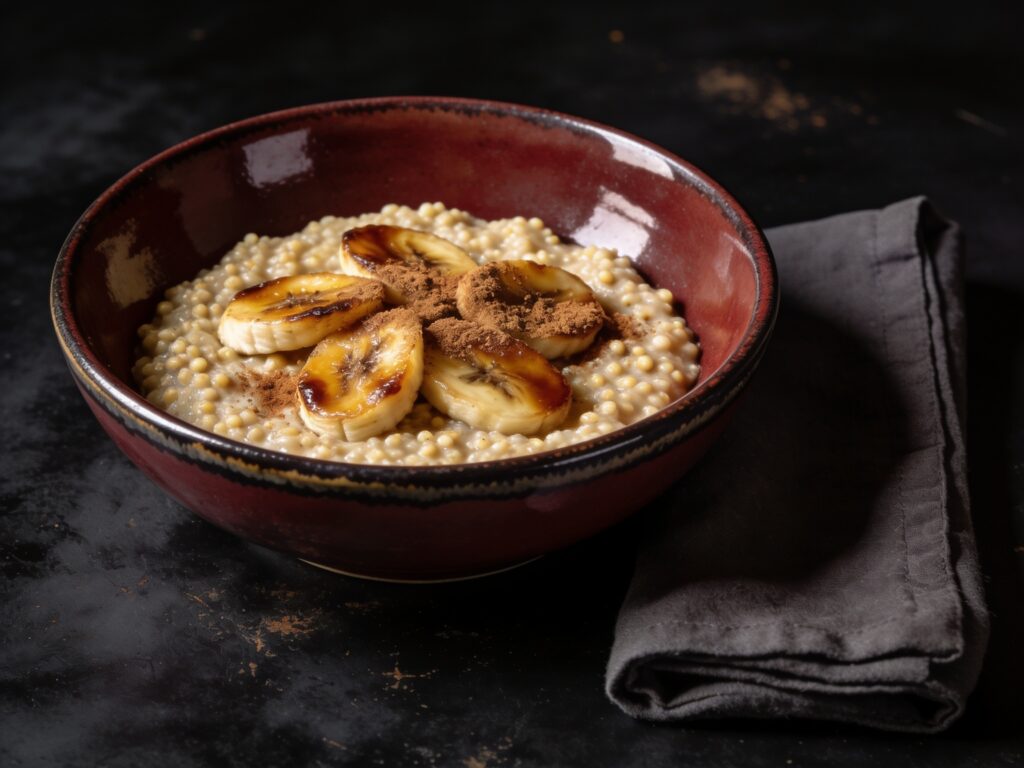 Hirsebrei mit Bananentopping (Bild mit KI erstellt (Seedream 4.5))