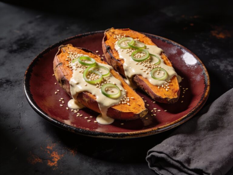 Gebackene Süßkartoffel mit Miso-Tahini